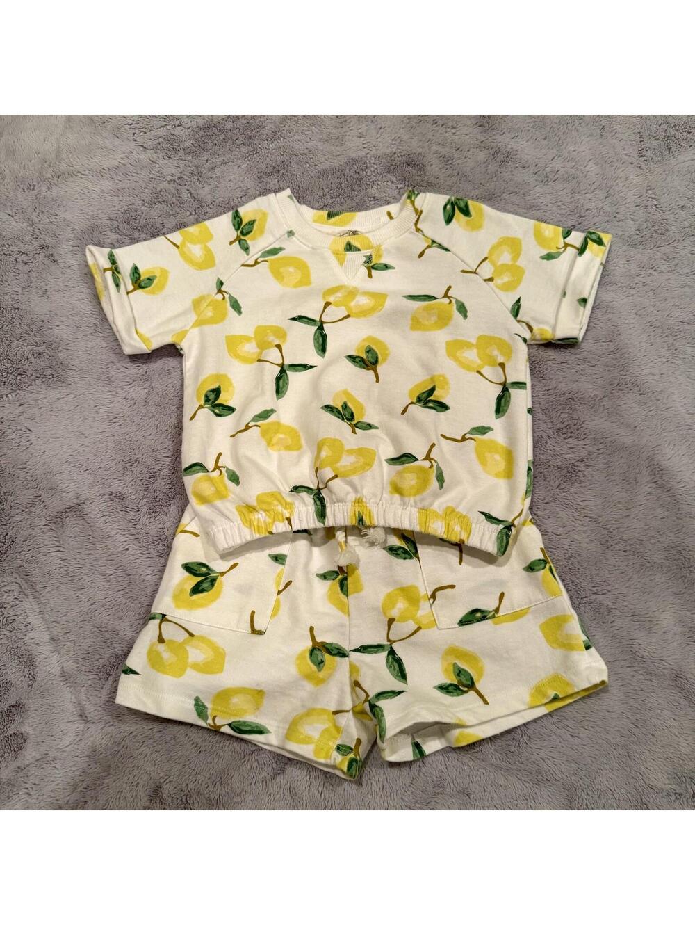Gilrs Lemon Print Short Sleeve Top and Shorts Set